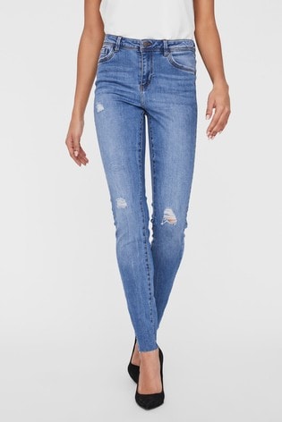 Vero Moda Mid Blue Distressed High Waist Skinny Jean