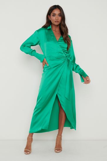 Satin wrap dress uk online