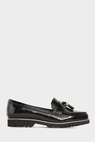 Yours Black Croc Tassel Loafers In Extra Wide Fit