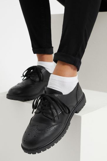 Buy Lipsy Black PU Lace Up Chunky School Brogue Flat Shoe from Next Luxembourg