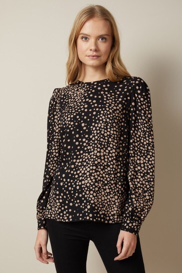 Friends Like These Black Camel Print Puff Sleeve Blouse