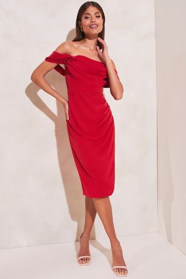 Buy Lipsy Red Bardot Split Wrap Skirt Midi Dress from Next Luxembourg