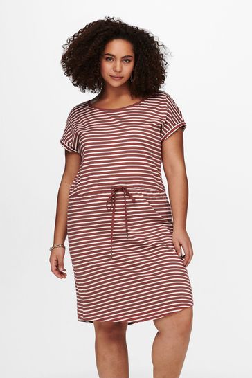 ONLY Curve Red Stripe Jersey Printed T-Shirt Dress