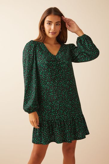 Friends Like These Green Ditsy Tiered Mini Smock Jersey Dress