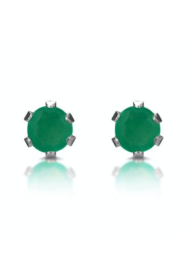 The Diamond Store Green Emerald 3 x 3mm 9K White Gold Stud Earrings