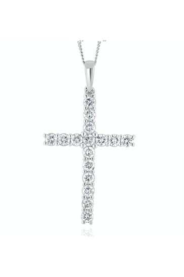 The Diamond Store White 1.00ct Lab Diamond Cross Necklace Claw Set H/Si in 9K White Gold