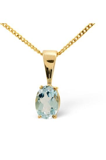The Diamond Store Blue Blue Topaz 7 x 5mm 9K Yellow Gold Pendant Necklace