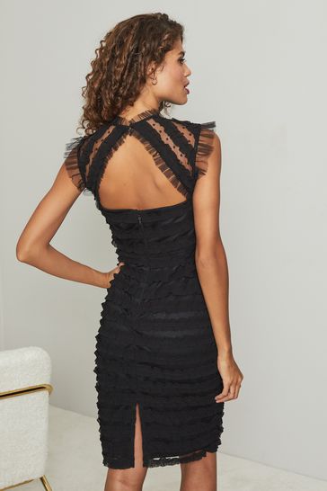 Buy Lipsy Black Ruffle Mesh Midi Dress from Next Luxembourg