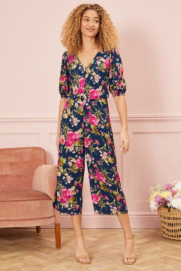 Floral v neck sales jumpsuit
