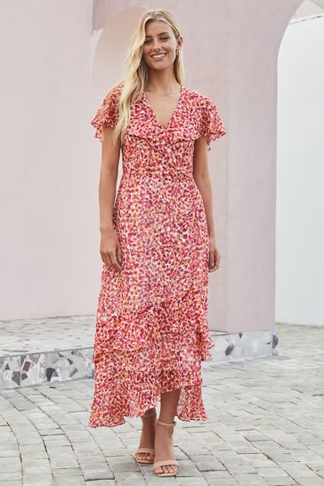 Love Roses Orange Animal Chiffon Cape Maxi Dress