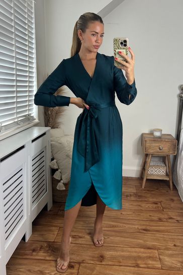 Style Cheat Green Fergie Reversible 2 in 1 Wrap Midi Dress