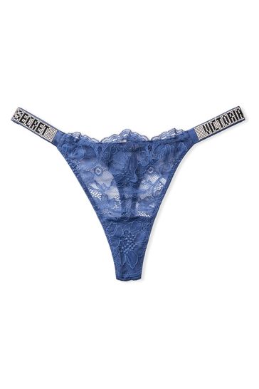 Buy Victoria's Secret Tranquil Blue Lace Shine Strap Thong Panty