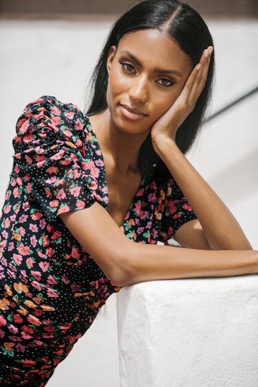 Buy Lipsy Black Floral Ruched Front Maxi Dress from Next Luxembourg