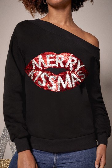 Lipsy Christmas Slash Neck Sweatshirt 