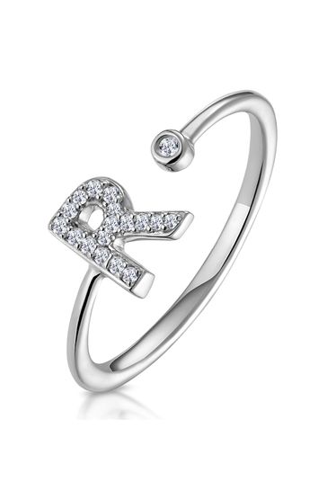 The Diamond Store White Lab Diamond Initial R Ring 0.07ct Set in 925 Silver