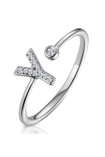 The Diamond Store White Lab Diamond Initial Y Ring 0.07ct Set in 925 Silver