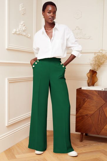 Button wide leg trousers hot sale