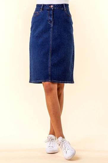 Roman Blue A Line Knee Length Denim Skirt