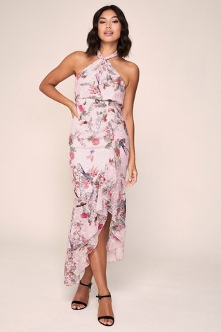 Halter ruffle maxi dress clearance