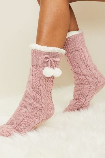 Lipsy Pink Cosy Lined Slipper Socks