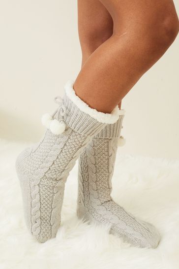 Lipsy Grey Cosy Lined Slipper Socks