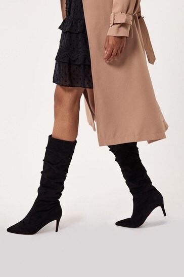 Lipsy Black Wide FIt Heeled Ruched Long Boot