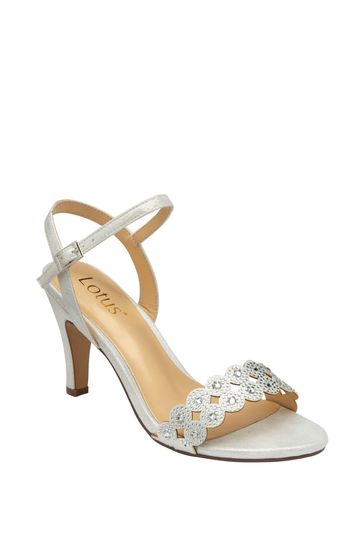 Buy Lotus Footwear Silver Diamante Open Toe Heeled Sandals from
