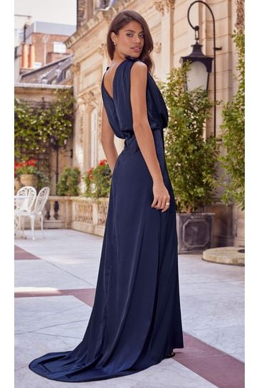 Buy Lipsy Navy Maisie Satin Drape Bridesmaid Dress from Next