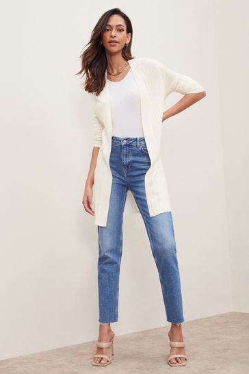 Lipsy Ivory Regular Knitted Pleated Ribbed Cardigan