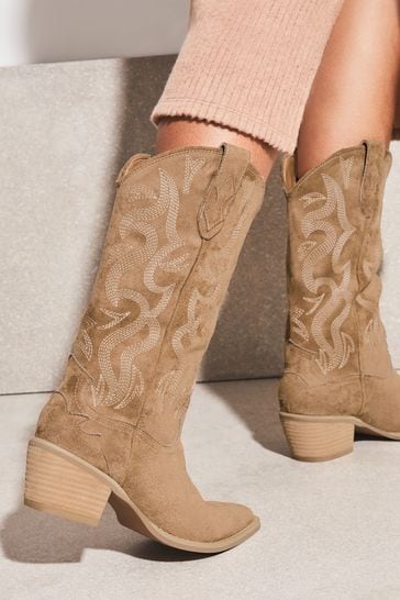 Buy Lipsy Faux Suedette Camel Pull On Calf Pointed Western Cowboy