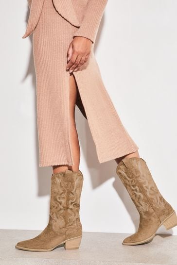 Buy Lipsy Faux Suedette Camel Pull On Calf Pointed Western Cowboy Heel Boot from Next Turkey