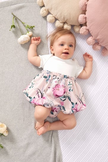 Lipsy White And Pink Baby Puff Sleeve Dress With Matching Knicker