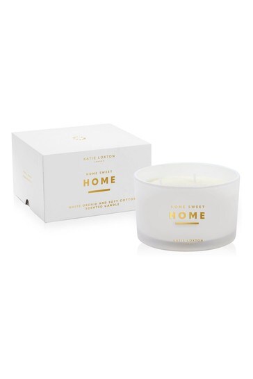 Katie Loxton Clear 3 Wick Scented Candle | Home Sweet Home | White Orchid And Soft Cotton | 500g