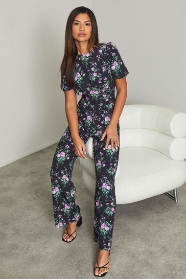 Lipsy Puff Sleeve Tie Waist Jumpsuit 