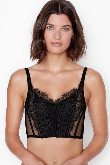 Buy Victoria's Secret Black Lace Unlined Non Wired Corset Bra Top from Next  Sweden