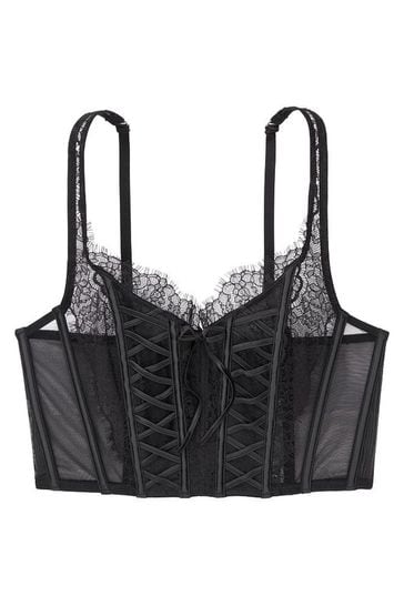 Buy Victoria's Secret Black Lace Unlined Non Wired Corset Bra Top from Next  Sweden