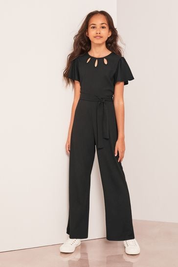 Lipsy Black Cut Out Flutter Sleeve Jumpsuit