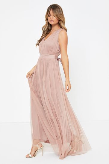 Forever unique plisse prom maxi dress in online rose gold