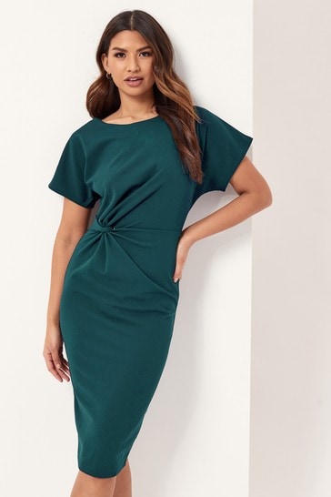 Lipsy Forest Green Knot Front Midi Dress