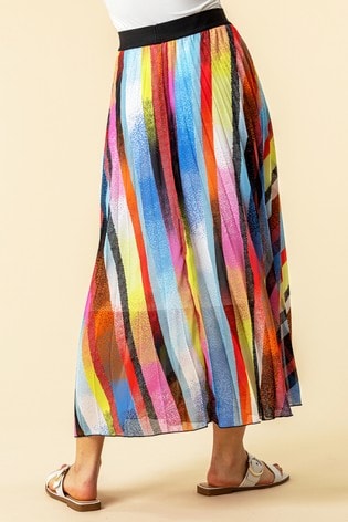 Buy Roman Rainbow Striped Pleated Maxi 