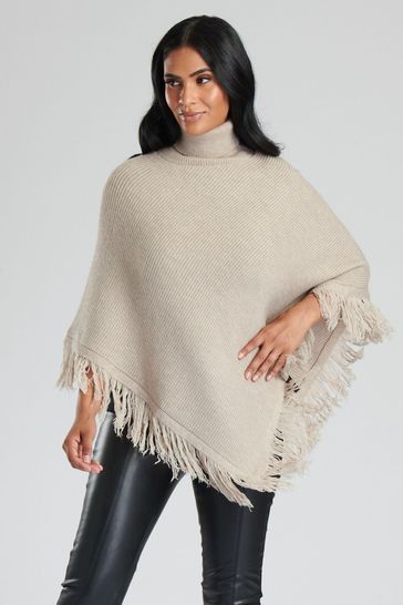 South Beach Nude Knitted Polar Neck Poncho