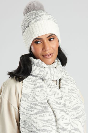 South Beach Grey Knitted Scarf And Hat Set