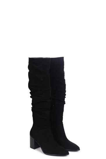 Buy Linzi Black Faux Suede Ruched Style Knee High Boot With