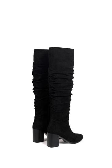 Black suede pull hot sale on knee high boots