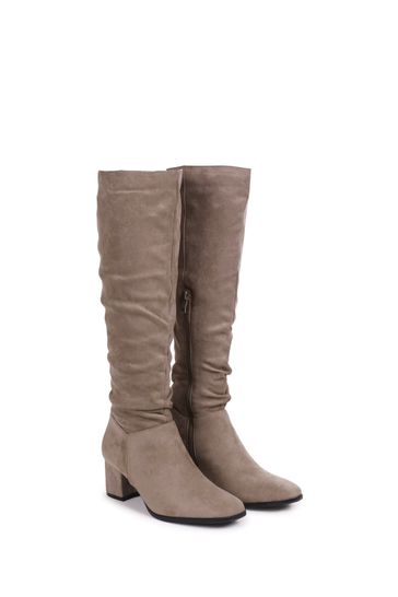 Buy Linzi Brown Zena Faux Suede Square Toe Block Heel Knee High