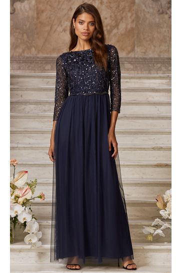 Lipsy Navy Natalie Embellished Mid Sleeve Bridemaid Maxi Dress