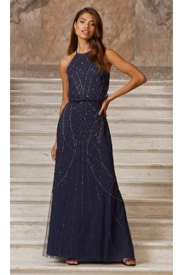 Lipsy Navy Embellished Halter Bridesmaid Dress