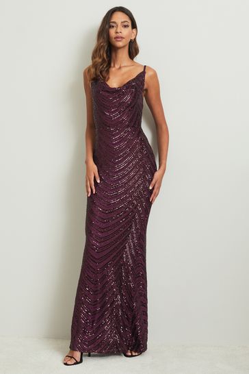 Lipsy Red Paige Sequin Cami Cowl Bridesmaid Dress