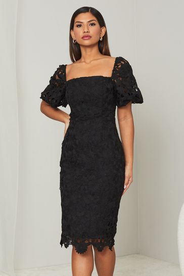 Buy Lipsy Black Square Neck Puff Sleeve Midi Dress from Next Luxembourg