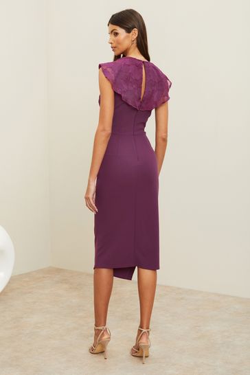 Lipsy Frill Sleeve Keyhole Midi Dress 
